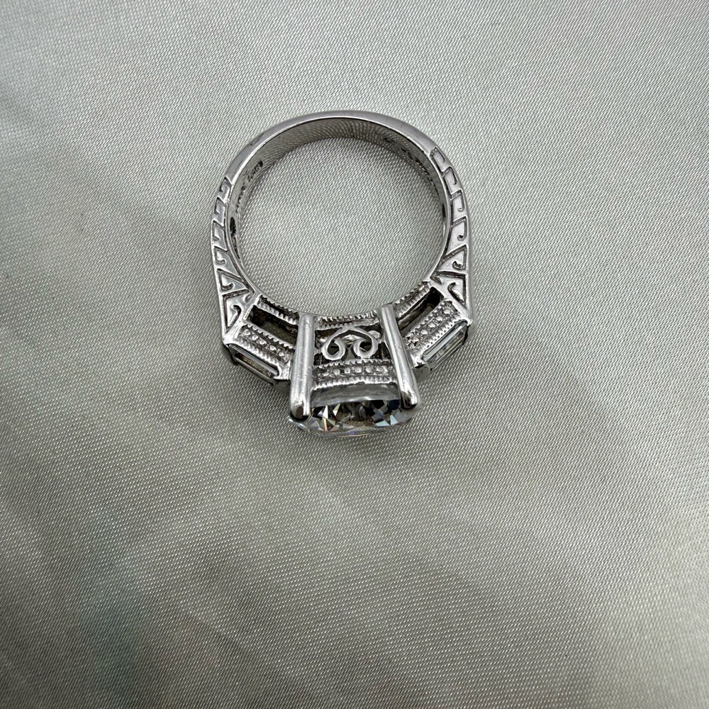 Cocktail Ring CZ 925 Signed GSK Size 7 Filigree sterling silver Mossanite 21.04G - Picture 5 of 13